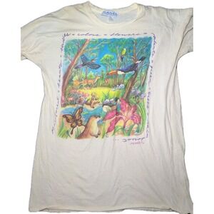 Vintage Planet Rainforest T Shirt Single Stitch Made in USA Toucan Nature Cream